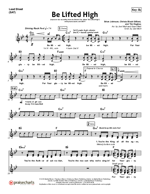 Be Lifted High Lead Sheet (SAT) (Bethel Music)