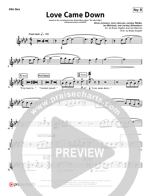 Love Came Down Alto Sax (Bethel Music)