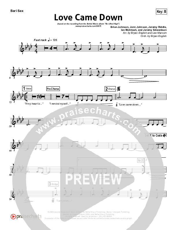 Love Came Down Bari Sax (Bethel Music)