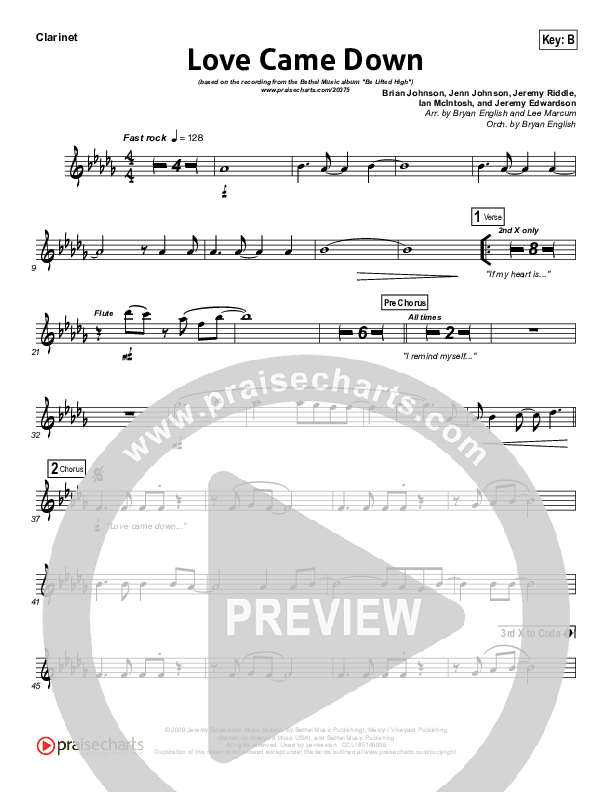 Love Came Down Clarinet (Bethel Music)