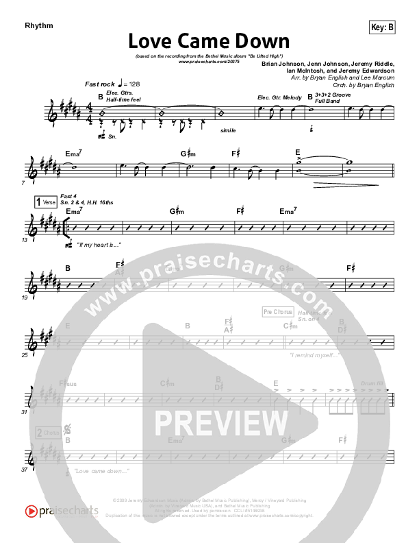 Love Came Down Rhythm Chart (Bethel Music)