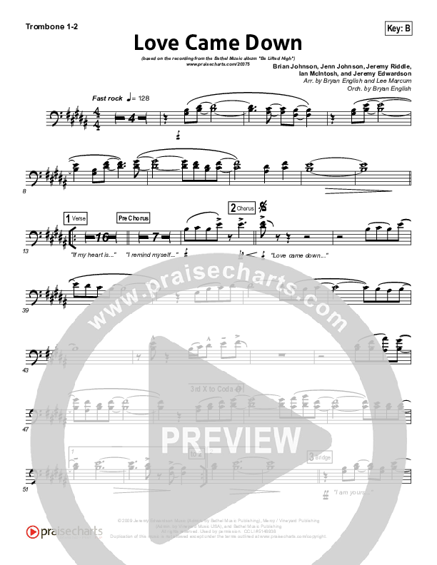 Love Came Down Trombone 1/2 (Bethel Music)