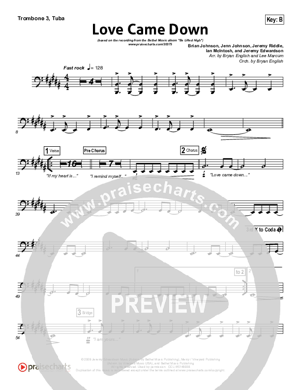 Love Came Down Trombone 3/Tuba (Bethel Music)