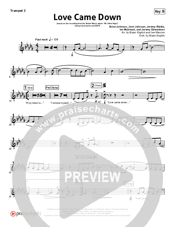 Love Came Down Trumpet 3 (Bethel Music)