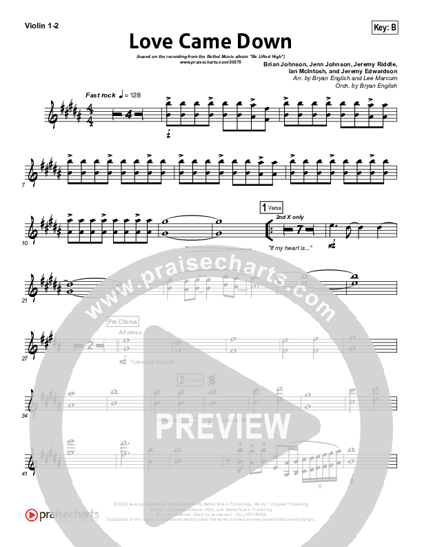 Love Came Down Violin 1/2 (Bethel Music)