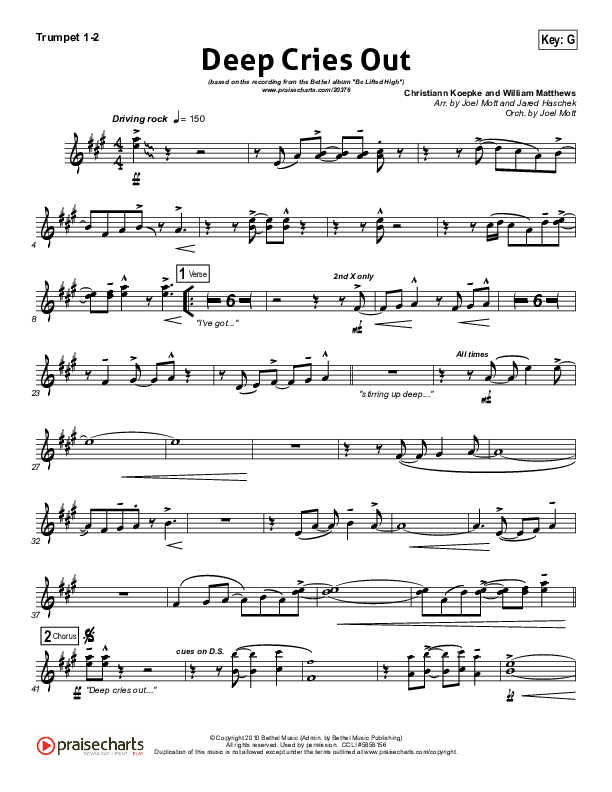 Deep Cries Out Trumpet 1,2 (Bethel Music)