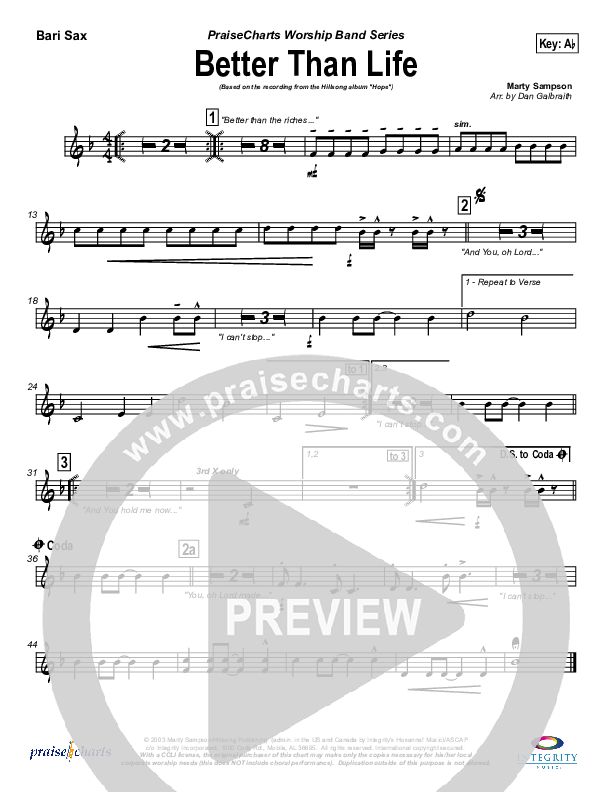 Better Than Life Bari Sax (Hillsong Worship)