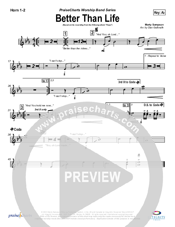 Better Than Life French Horn 1/2 (Hillsong Worship)