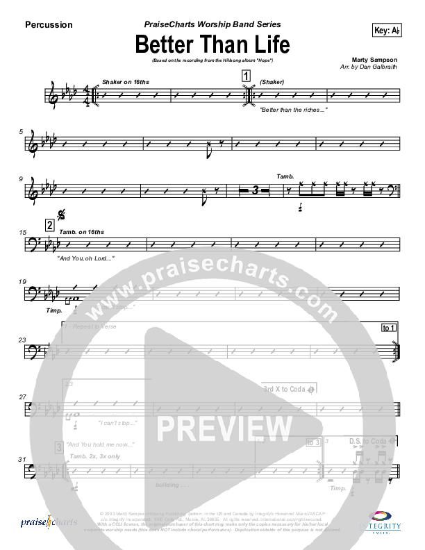 Better Than Life Percussion (Hillsong Worship)