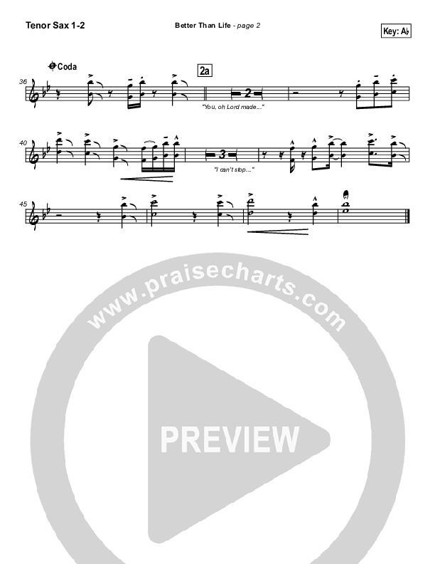 Better Than Life Tenor Sax 1/2 (Hillsong Worship)