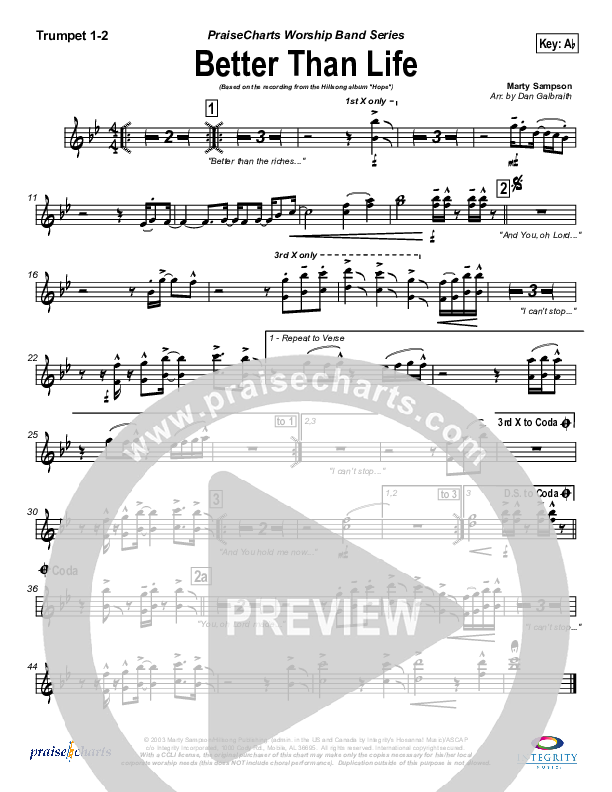 Better Than Life Trumpet 1,2 (Hillsong Worship)