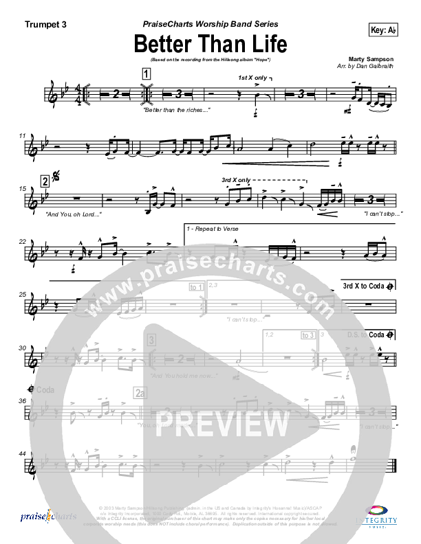 Better Than Life Trumpet 3 (Hillsong Worship)