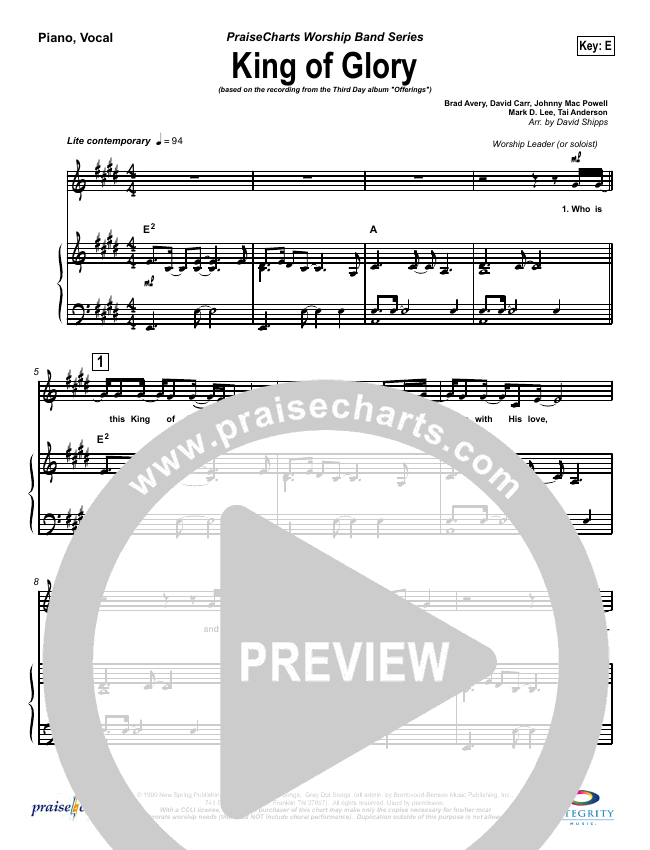 King Of Glory Sheet Music (Third Day) PraiseCharts