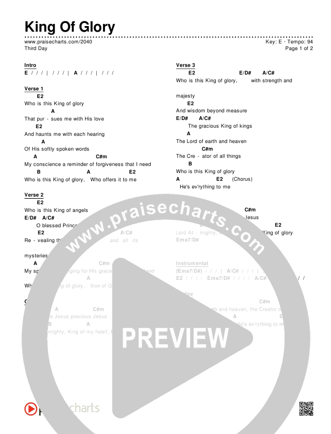 King Of Glory Chords PDF (Third Day) PraiseCharts