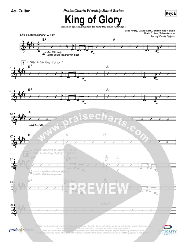 King Of Glory Acoustic Guitar Sheet Music PDF (Third Day) PraiseCharts