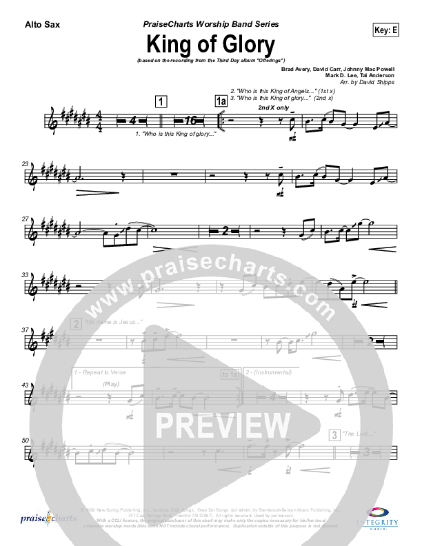King Of Glory Alto Sax (Third Day)