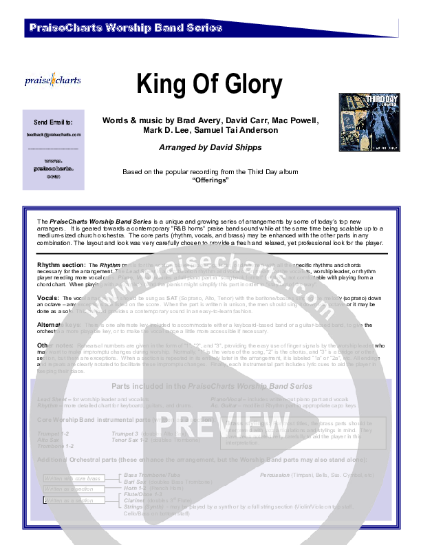 King Of Glory Cover Sheet (Third Day)