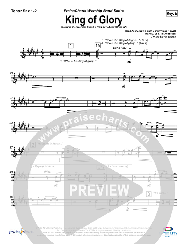 King Of Glory Tenor Sax 1/2 (Third Day)