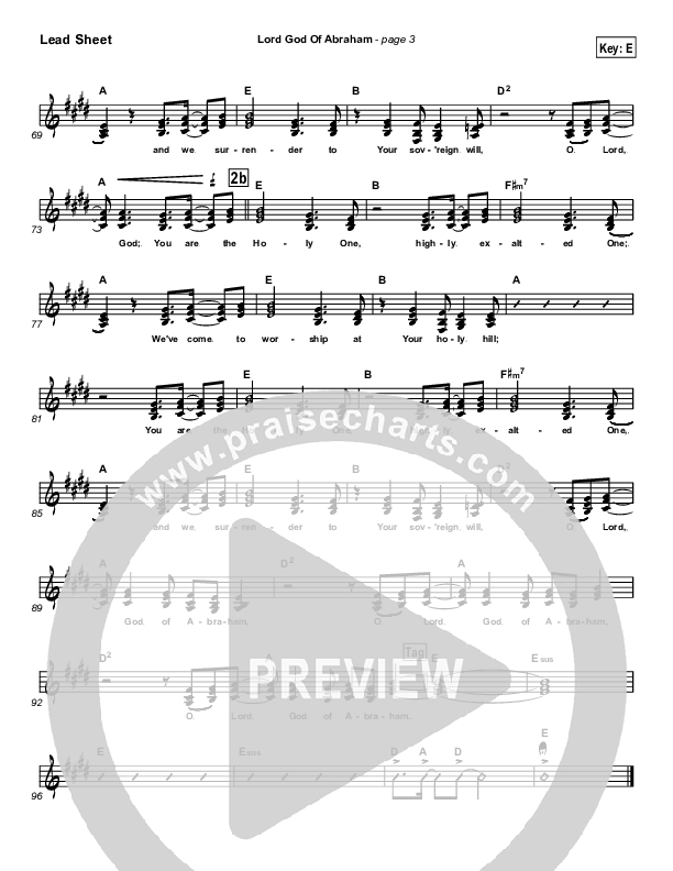 Lord God Of Abraham Lead Sheet (Paul Wilbur)