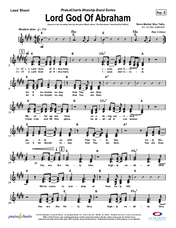 Lord God Of Abraham Lead Sheet (SAT) (Paul Wilbur)