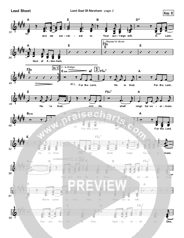 Lord God Of Abraham Lead Sheet (SAT) (Paul Wilbur)