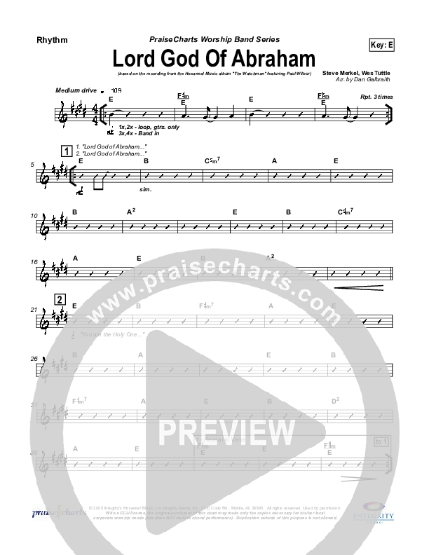 Lord God Of Abraham Rhythm Chart (Paul Wilbur)