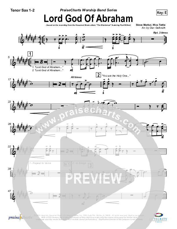 Lord God Of Abraham Tenor Sax 1/2 (Paul Wilbur)