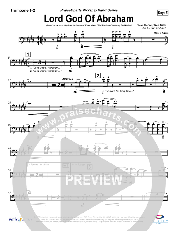 Lord God Of Abraham Trombone 1/2 (Paul Wilbur)