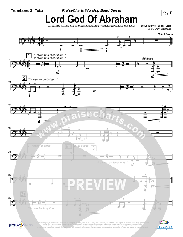 Lord God Of Abraham Trombone 3/Tuba (Paul Wilbur)