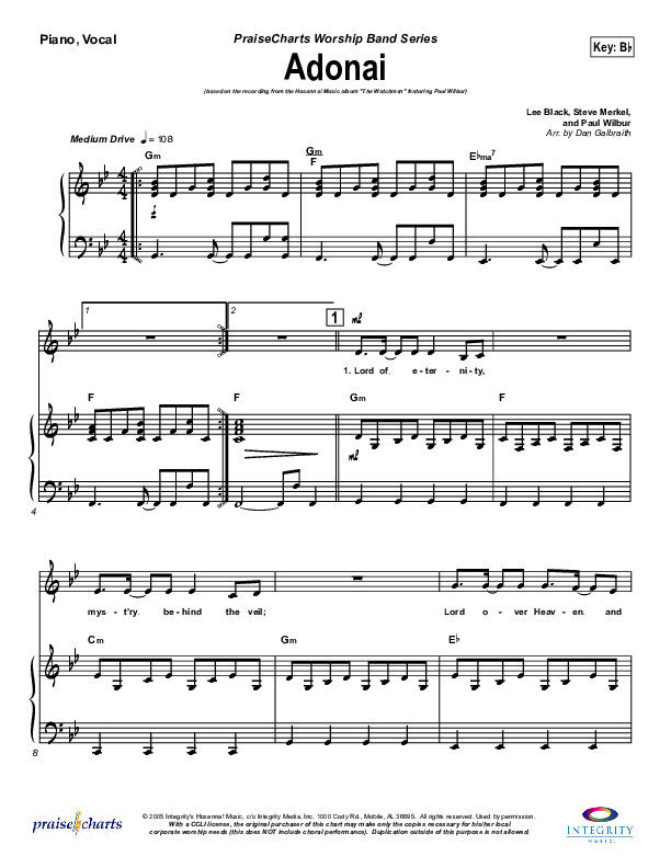 Adonai Piano/Vocal & Lead (Paul Wilbur)