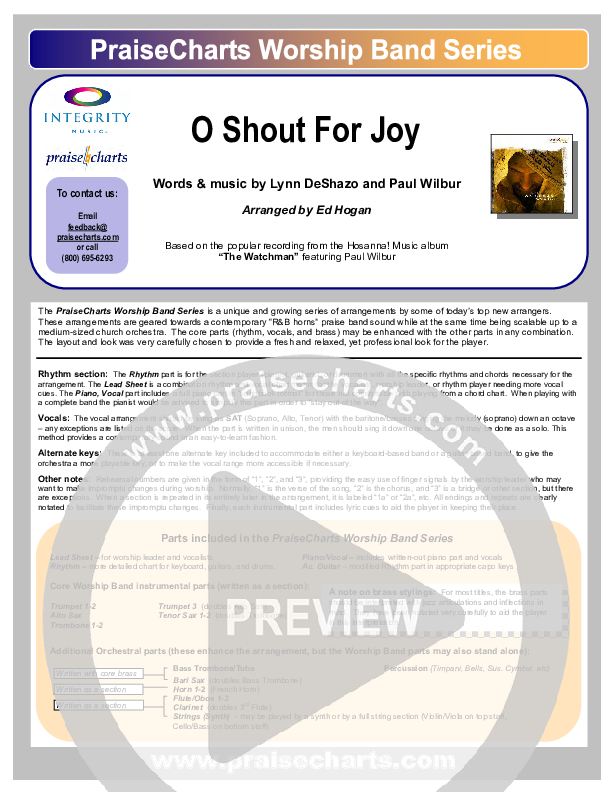 O Shout For Joy Cover Sheet (Paul Wilbur)