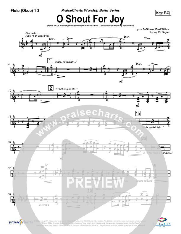 O Shout For Joy Flute/Oboe 1/2/3 (Paul Wilbur)