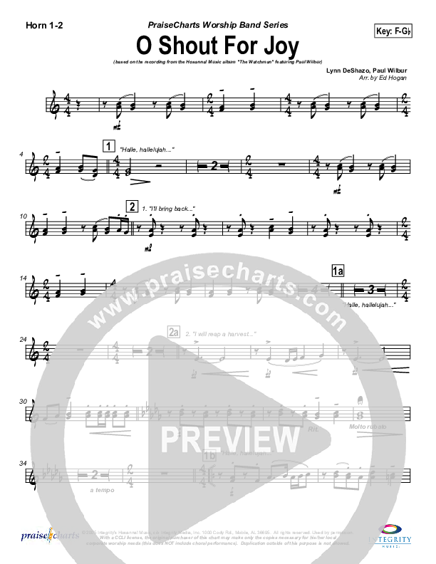 O Shout For Joy French Horn 1/2 (Paul Wilbur)