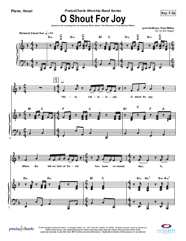 O Shout For Joy Piano/Vocal (Paul Wilbur)
