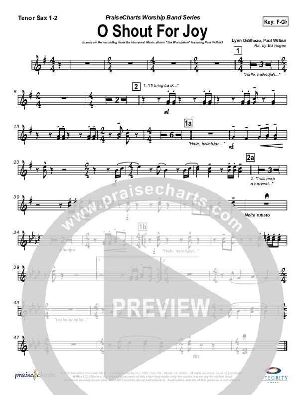 O Shout For Joy Tenor Sax 1/2 (Paul Wilbur)