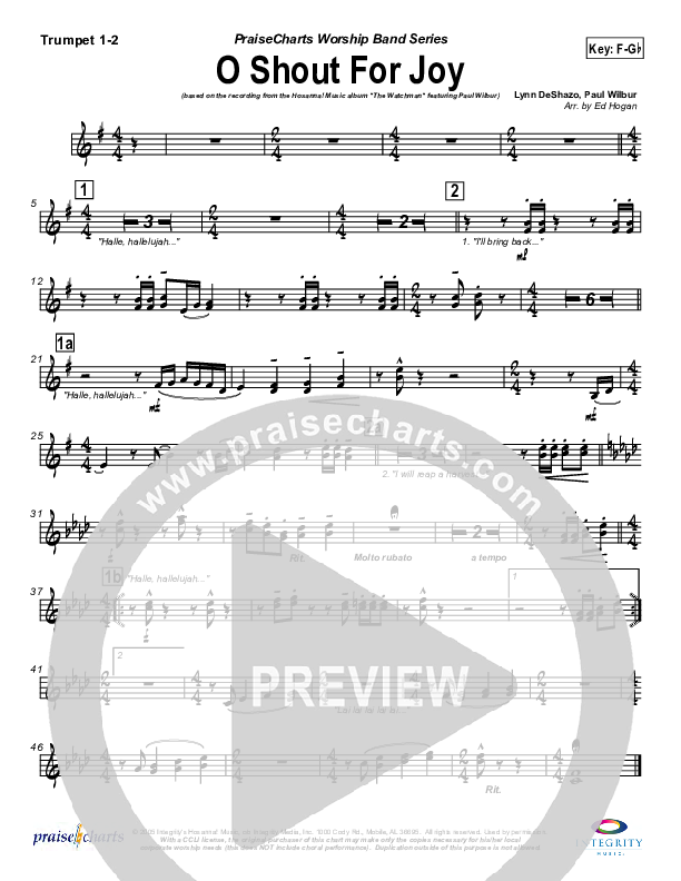 O Shout For Joy Trumpet 1,2 (Paul Wilbur)