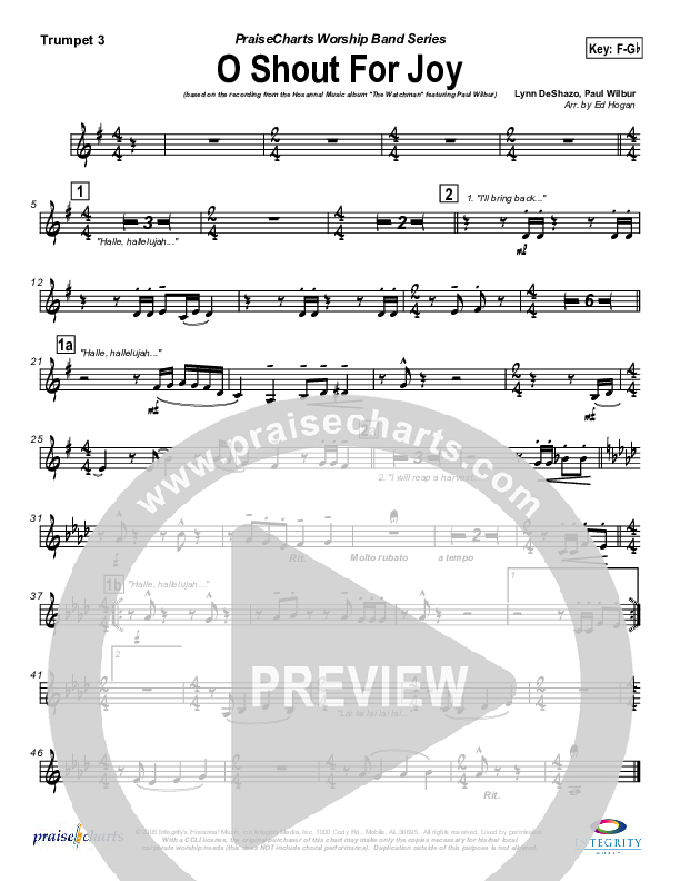 O Shout For Joy Trumpet 3 (Paul Wilbur)