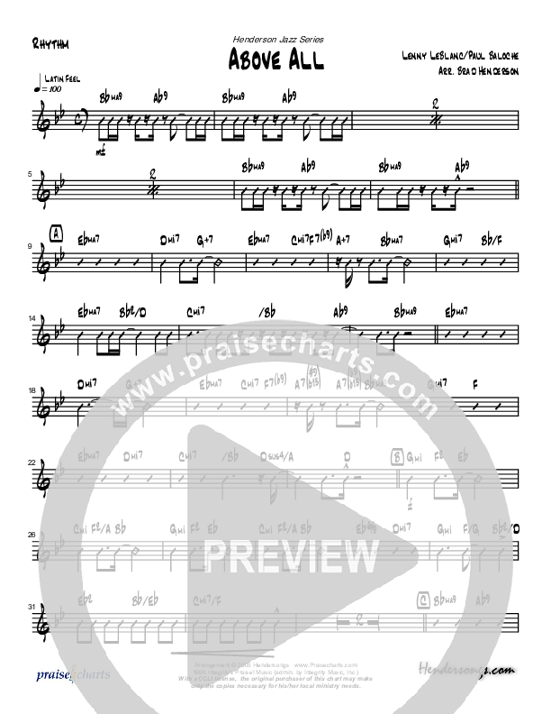 Above All (Instrumental) Rhythm Chart (Brad Henderson)