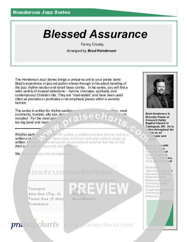 Blessed Assurance (Instrumental) Cover Sheet (Brad Henderson)