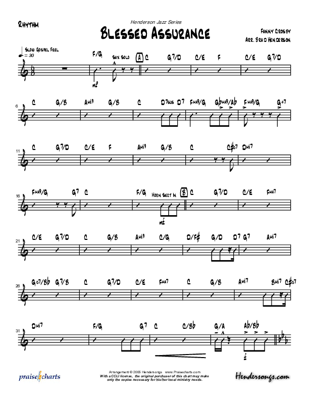 Blessed Assurance (Instrumental) Rhythm Chart (Brad Henderson)