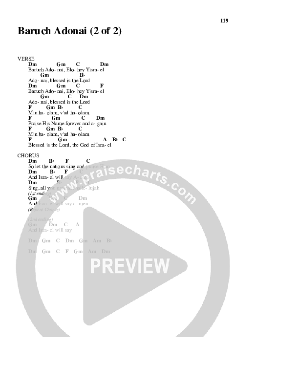 Baruch Adonai Chord Chart (Paul Wilbur)