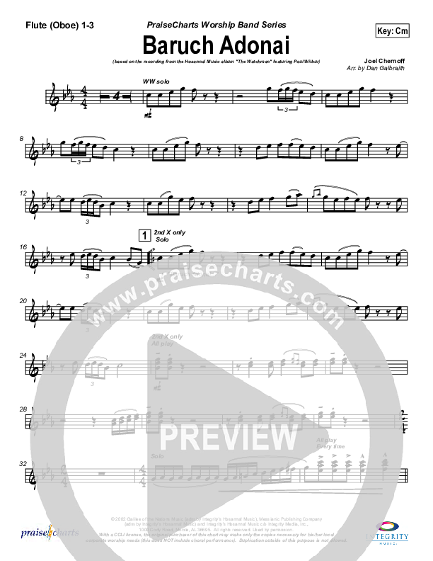 Baruch Adonai Flute/Oboe 1/2/3 (Paul Wilbur)
