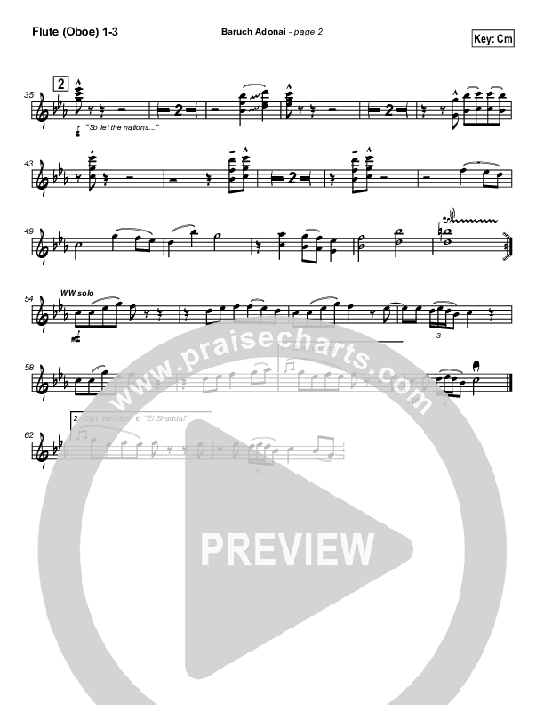 Baruch Adonai Flute/Oboe 1/2/3 (Paul Wilbur)