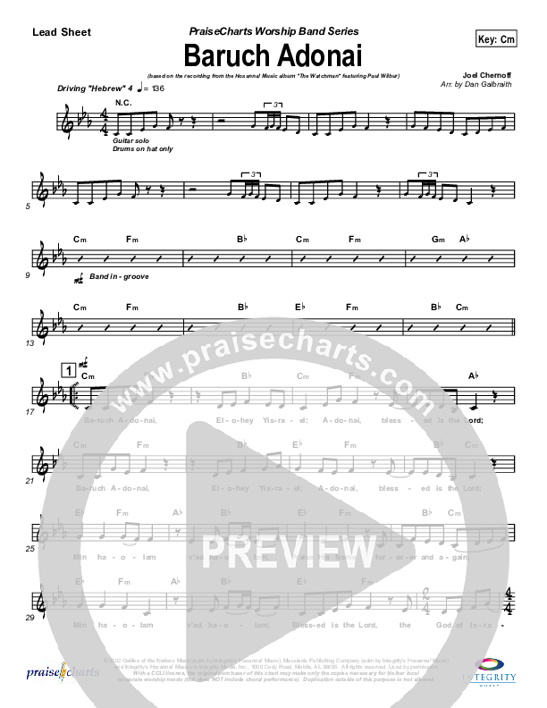 Baruch Adonai Lead Sheet (Paul Wilbur)