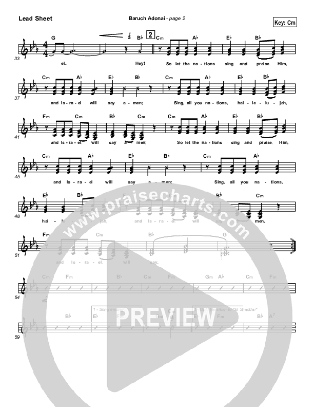 Baruch Adonai Lead Sheet (Paul Wilbur)