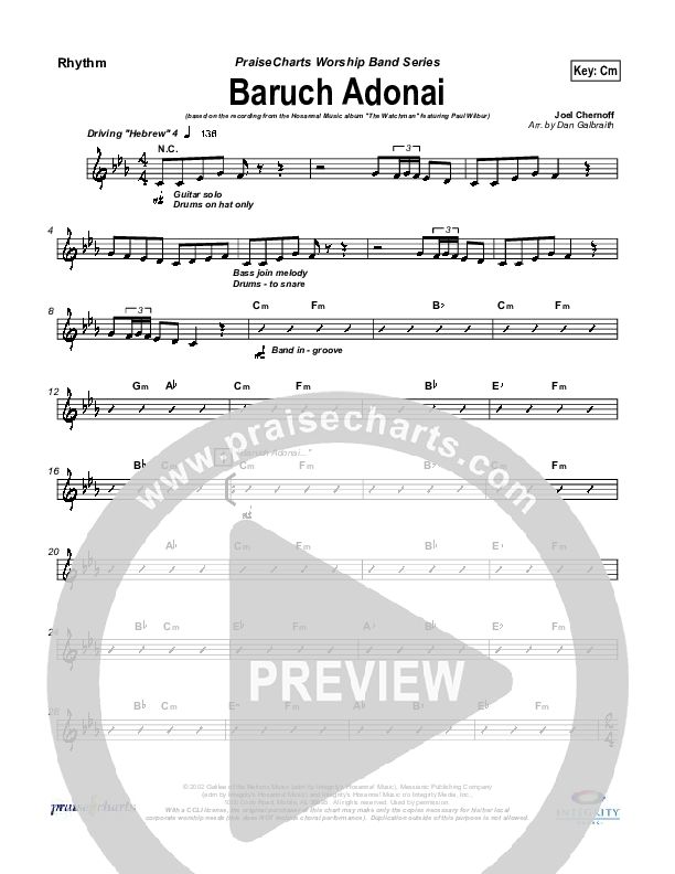 Baruch Adonai Rhythm Chart (Paul Wilbur)