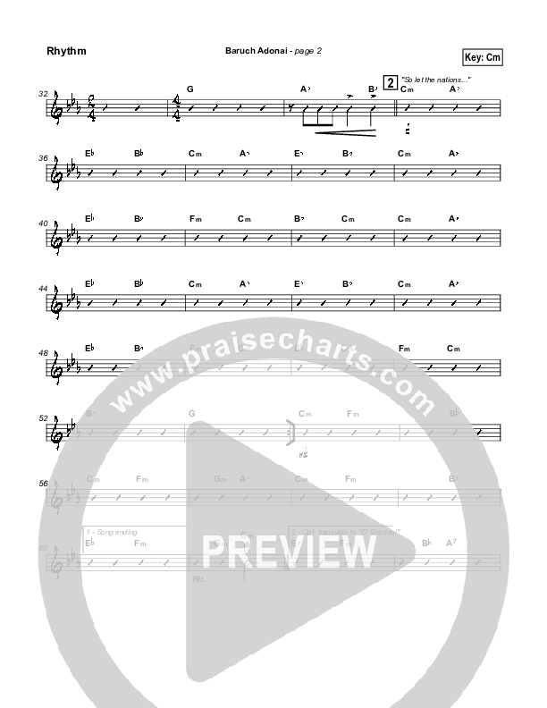 Baruch Adonai Rhythm Chart (Paul Wilbur)