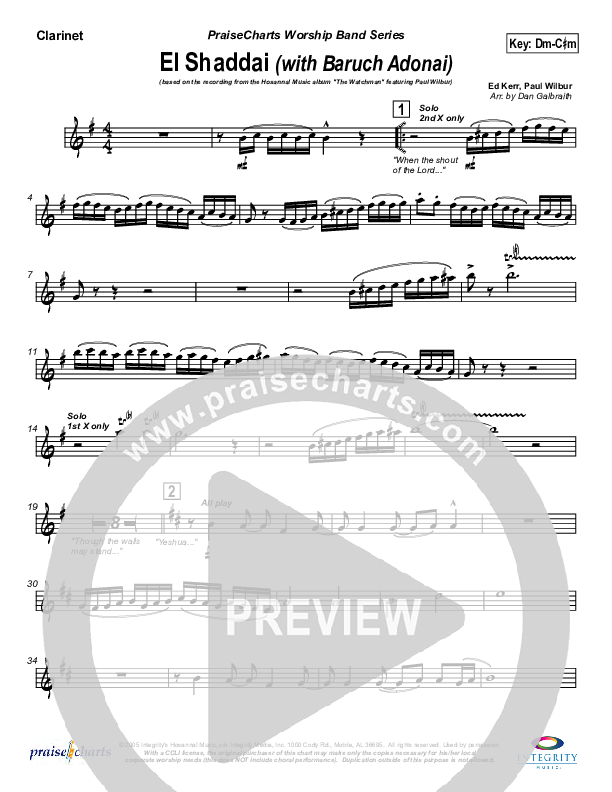 El Shaddai (with Baruch Adonai) Clarinet (Paul Wilbur)