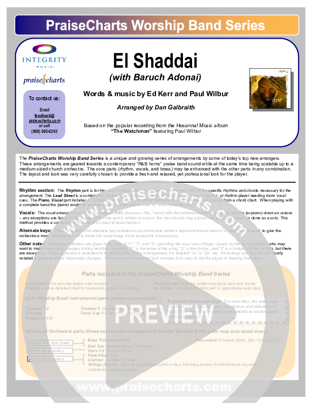 El Shaddai (with Baruch Adonai) Orchestration (Paul Wilbur)