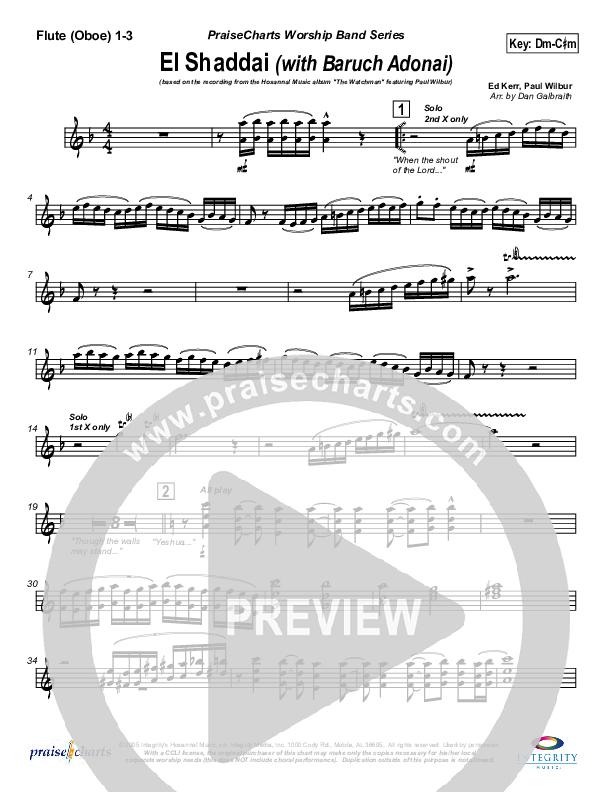 El Shaddai (with Baruch Adonai) Flute/Oboe 1/2/3 (Paul Wilbur)